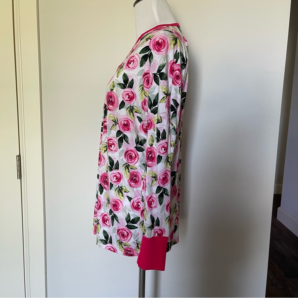 Little Sleepies Womens Pajama Set sz Small Roses Pink Breastfeeding Friendly - Picture 7 of 16